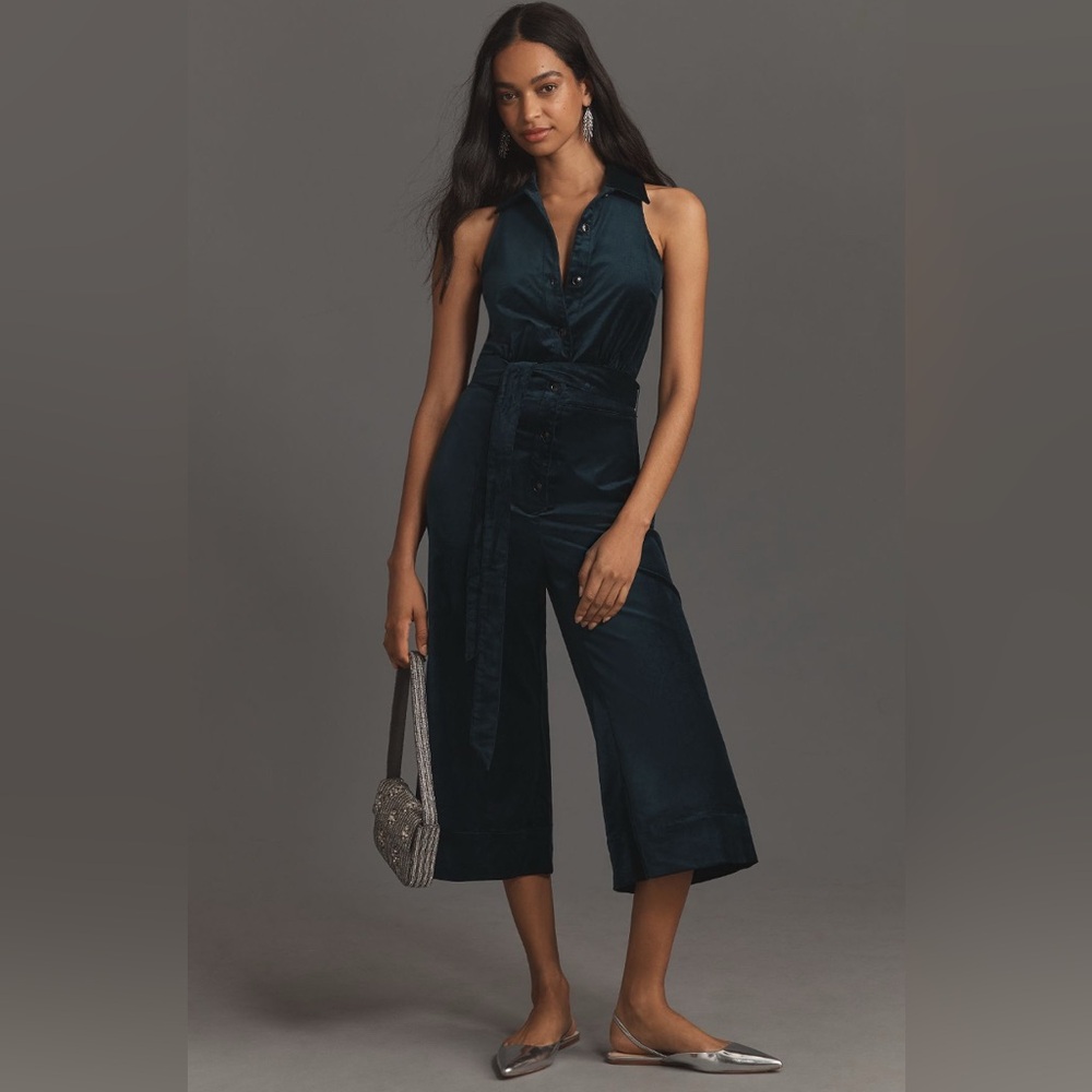 ✨ Anthropologie Velvet Halter Crop Jumpsuit